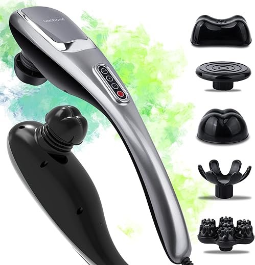 MEGAWISE Handheld Deep Tissue Neck Back Electric Massager for Shoulder, Waist, Leg, 3700 RPM Powerful Motor with 5 +2 Nodes & 5 Speeds, Knotty Muscle, A Little Heavy