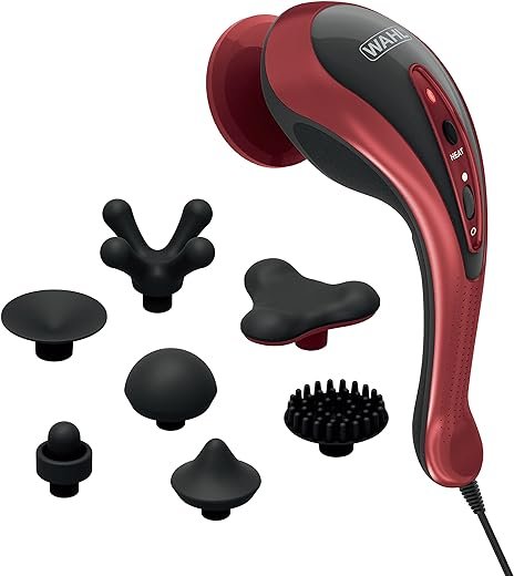 Wahl Clipper Deluxe Heated Therapy Corded Handheld Rotary Massage Kit - 8 Unique Attachments for Back Massage, Neck Massage, Leg Massage, Hand Massage, and More – Model 4344